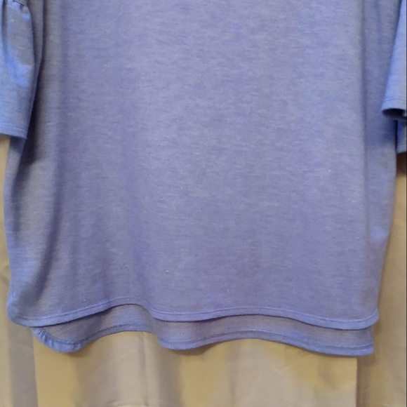 Adrianna Papell Heather Chambray Scooped Neck, Flared 3/4 Length Sleeved Top - Picture 5 of 6